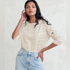Saint James + Jenni Kayne Linen Breton Stripe Oatmeal Top Relaxed Fit France S